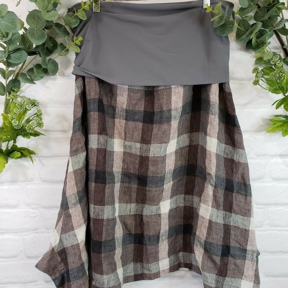 Elemente Clemente Skirt Linen Circle Taupe Plaid - Picture 1 of 6
